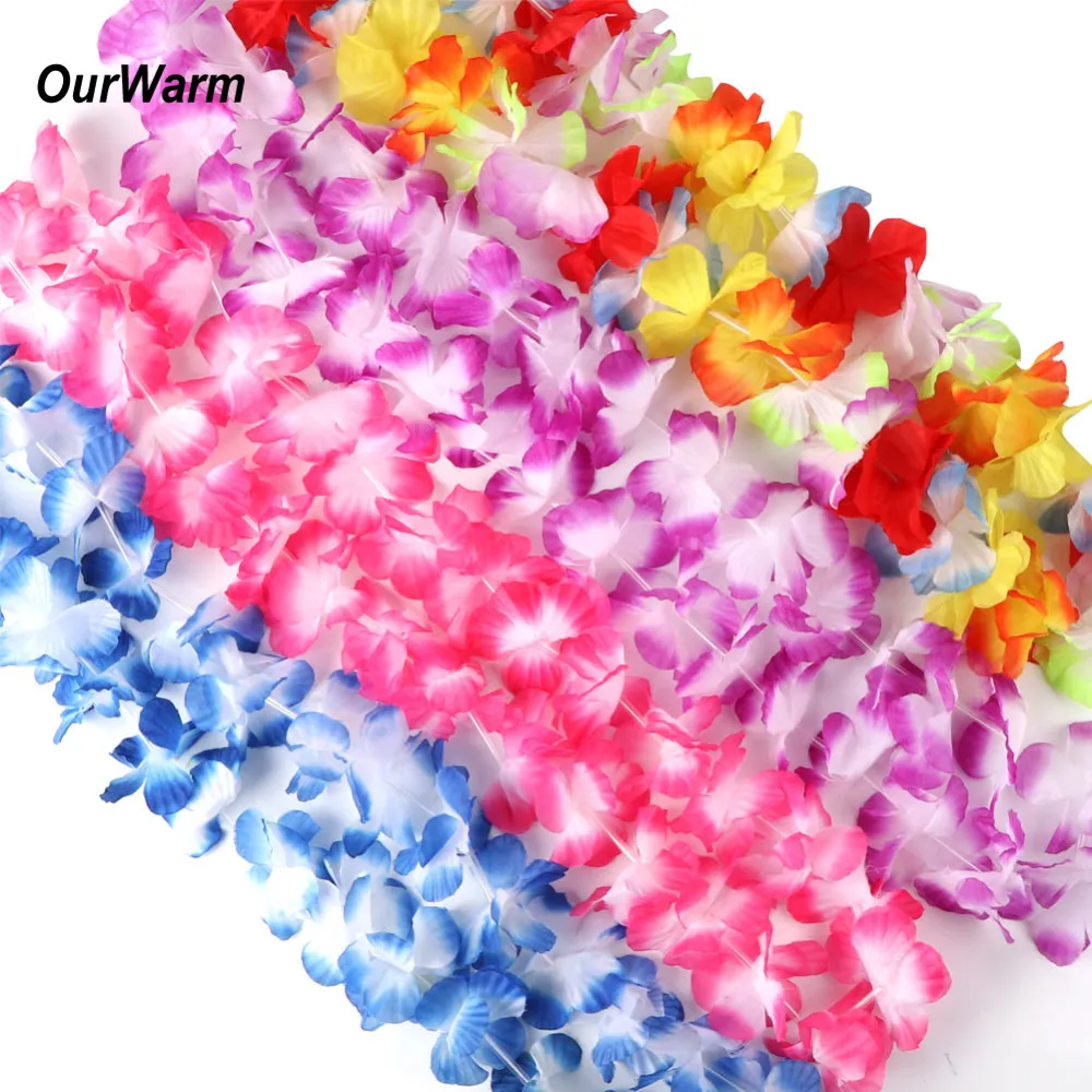 OurWarm Hawaiian Party Decorations hawaii lei Silk Garland Necklace Artificial Flowers Decoration Luau Party Decorations2044294