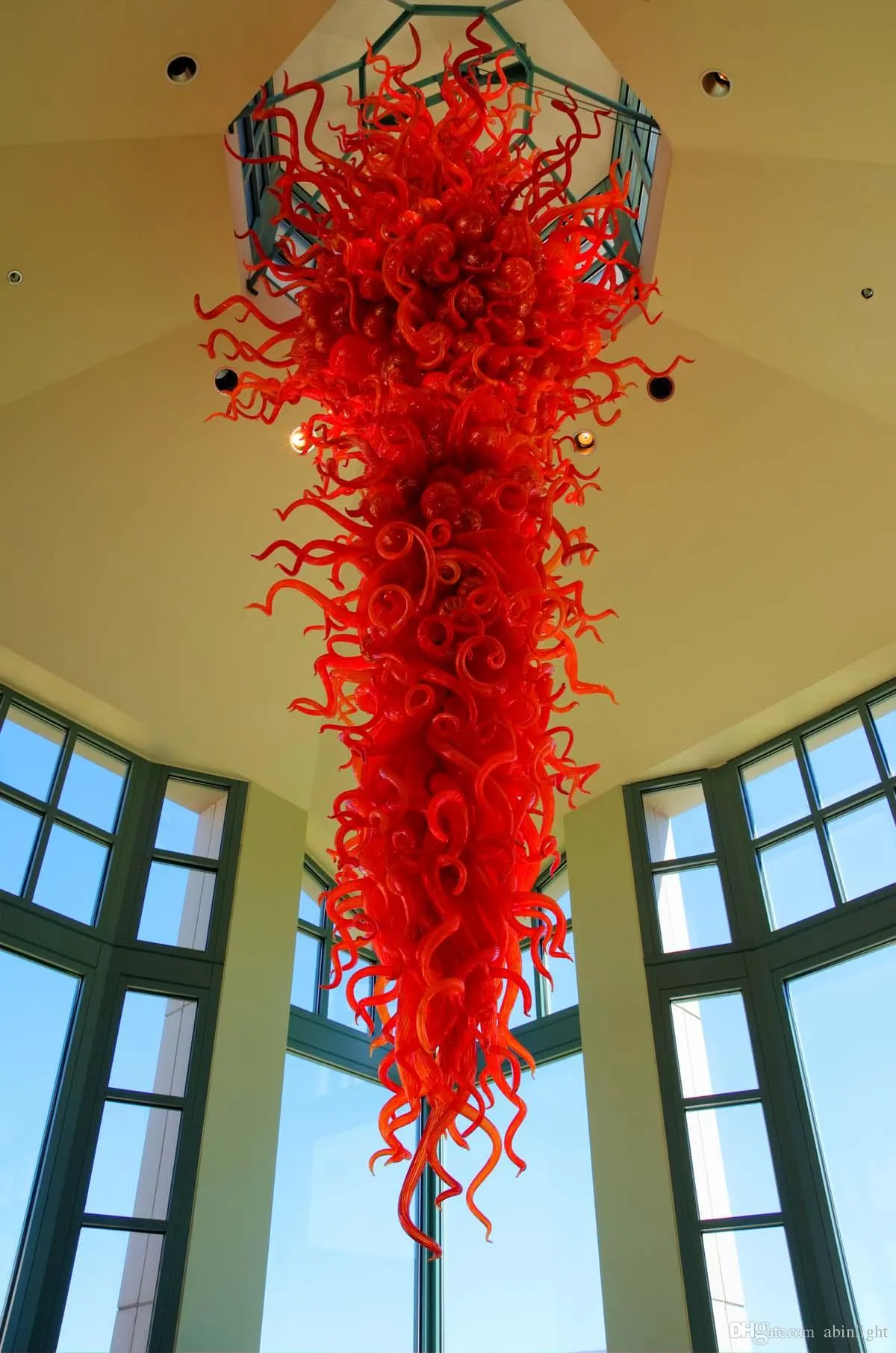 큰 빨간색 블로우 유리 샹들리에 포이어 홈 몰 호텔 로비 장식 아트 유리 유리 LED 전구 샹들리에 펜던트 램프 고급