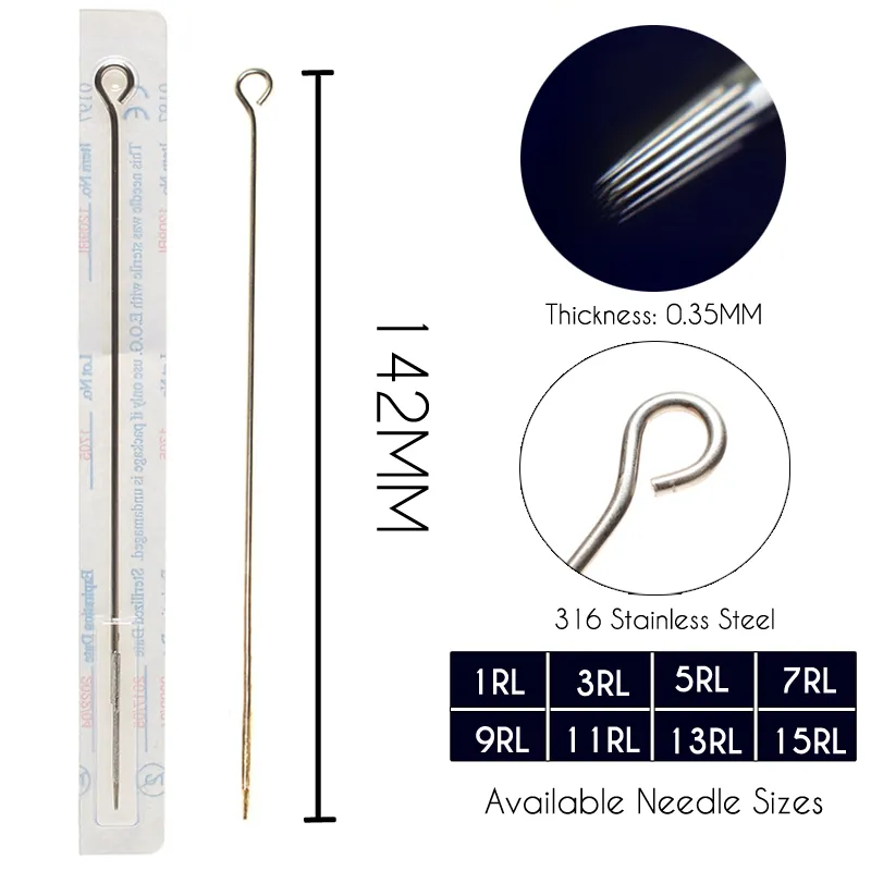 Round Liner Tattoo Needles 1/3/5/7/9/11/13RL Body Tattoo Machine Needle Grips Gun Needles Stainless Steel Disposable Sterile Tattoo Supplies