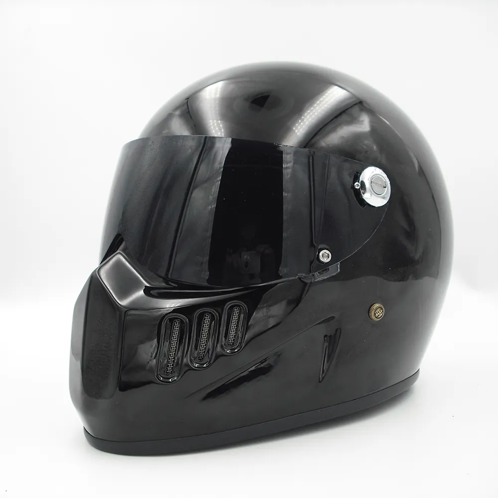 Motorrad Integralhelm Cruiser Fiberglas Helm mit schwarzem Schild für Vintage Cafe Racer Casco Retro Fahrradhelm cool275F