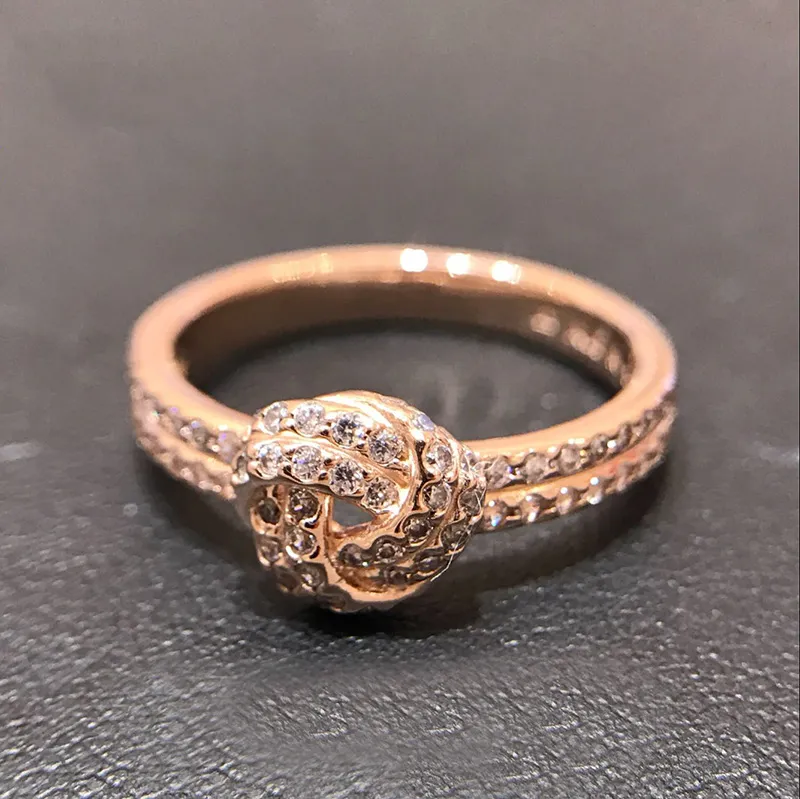 Sparkling Love Knot Pandora Engagement Ring Set In 18K Rose Gold With Authentic 925 Sterling Silver And Original Pandora Box From Jewelry center 7.87 DHgate.Com