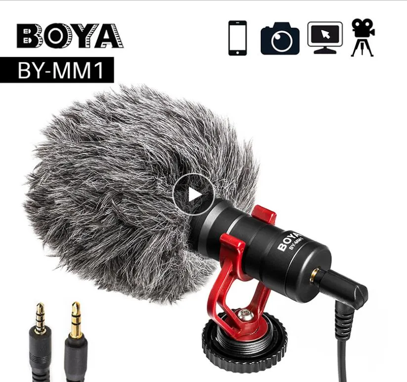 Boya by-mm1 Video Record Mikrofon för DSLR-kamera Smartphone OSMO Pocket YouTube VLogging MIC för IP Android DSLR Gimbal