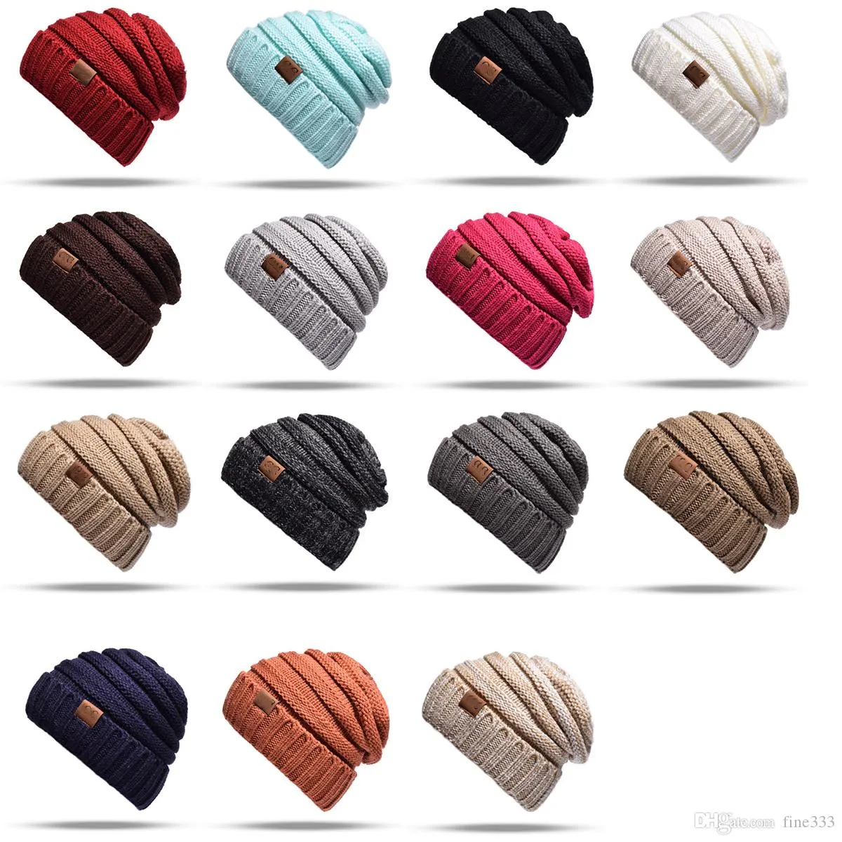 15Colors Trendy Warm Chunky Soft Stretch Cable Knit Beanie Skully For Man Woman With Label Free Shipping