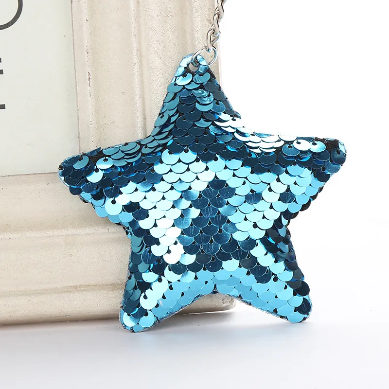 Mermaid Sequin Star Heart Keychain Glitter PompomキーチェーンジュエリーギフトLlaveros Mujer車のバッグアクセサリーキーホルダーかわいいチャベローロ