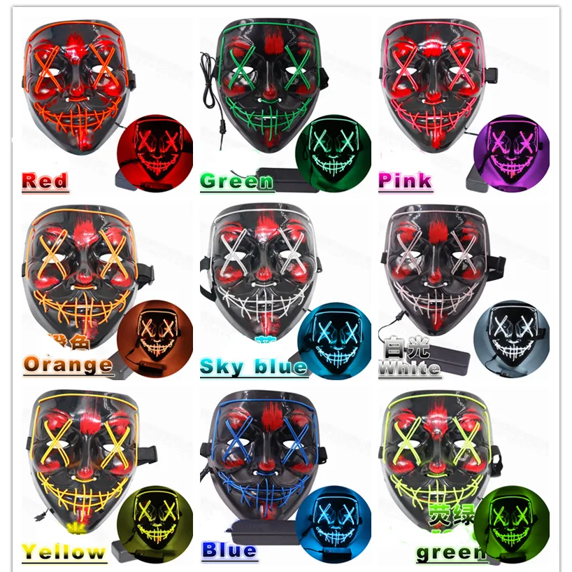Halloween Mask-prylar med LED-lampor Basic och röstaktiverade versioner Valfria 10 färger Fancy Masks For Cosplay Party Holiday Hot