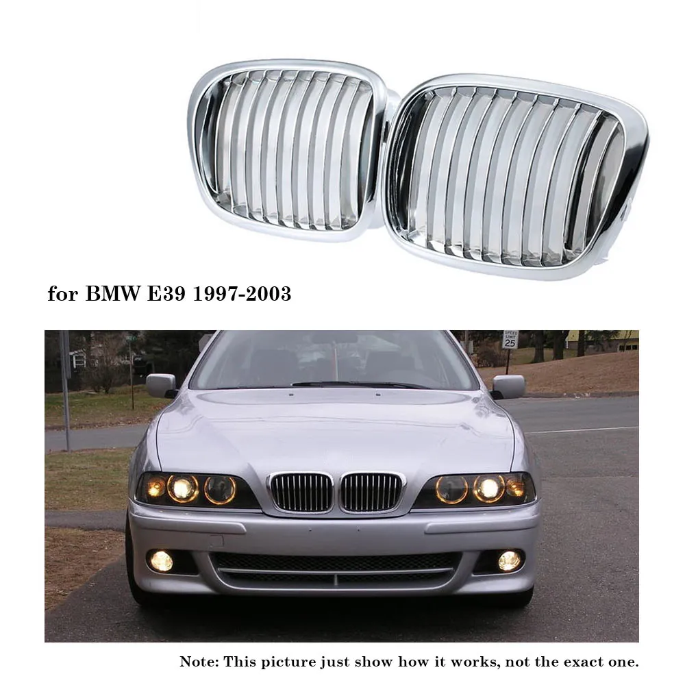 Freeshipping ساخنة جديدة زوج واحد فضي اللون تصفيح الجبهة مصبغة الكلى الشواية لسيارات BMW E39 1997-2003