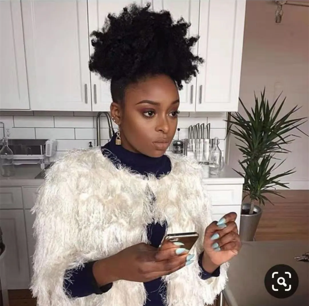 Afro kinky curly weave black hair ponytail puff natural hair clip in drawstring human hair ponytail for black women 120g