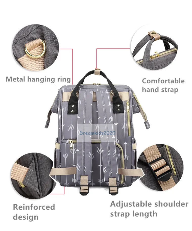 Diaper Backpack With Insulated Bottle Pocket - Bats Shadow Print, Baby Essentials Organizer With Stroller Straps