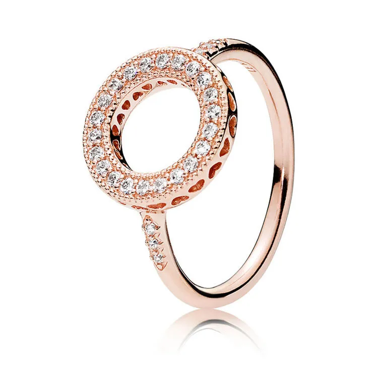 Autentisk 925 Sterling Silver Hearts Wedding Rings sätter originallåda för Pandora 18K Rose Gold Halo Ring