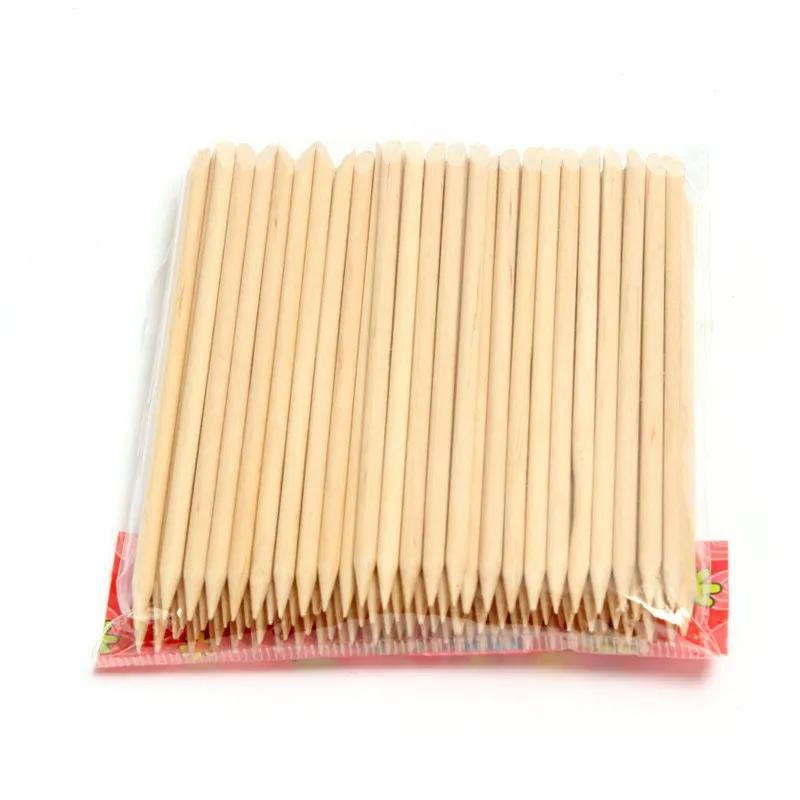 100Pcs Nail Art Orange Wood Sticks - Cuticle Pusher & Remover, Manicure Tool