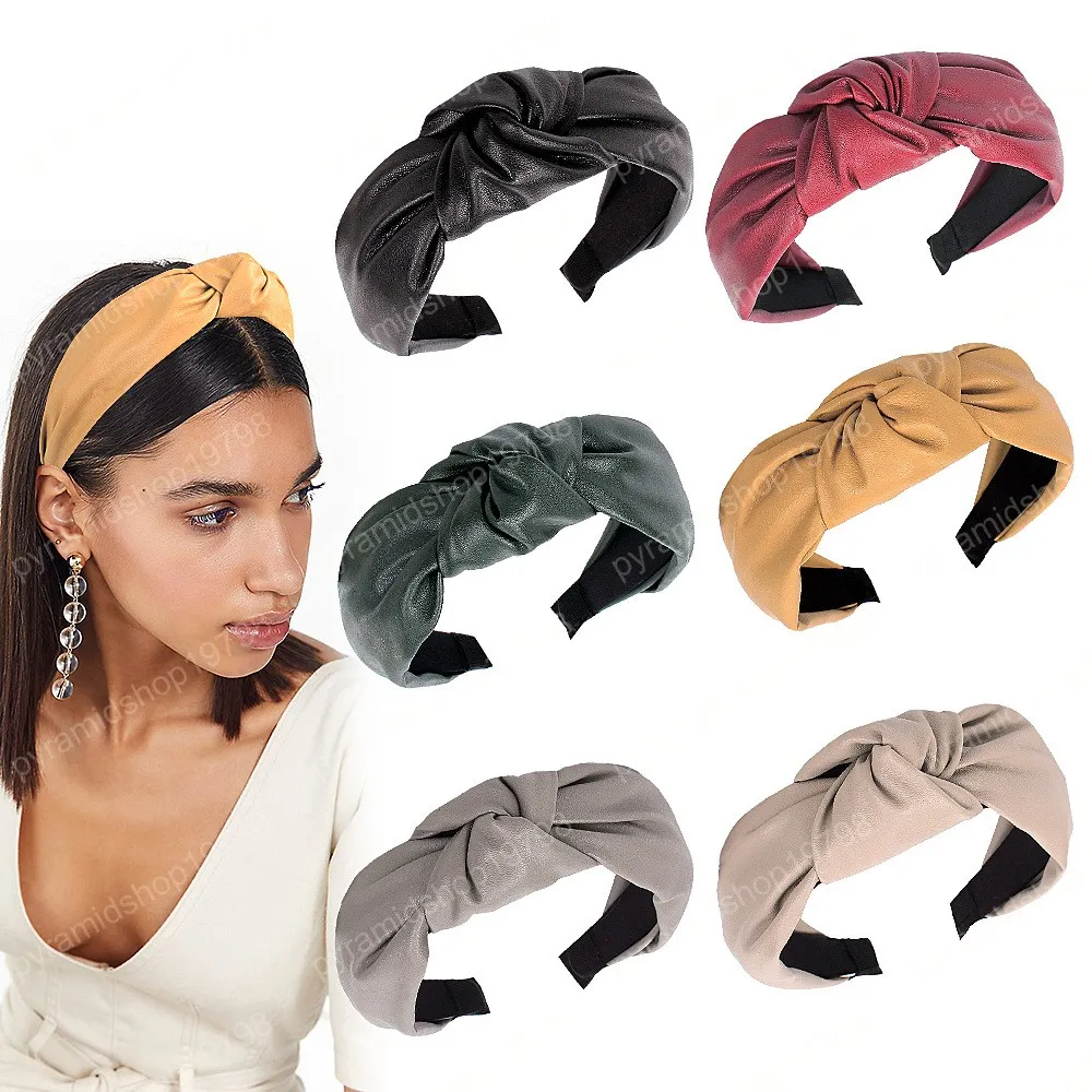 Recién llegado, diadema ancha para mujer, diadema para niñas, bandas anchas para el cabello, Aro para el cabello de cuero PU para adultos, accesorios para el cabello turbante al por mayor