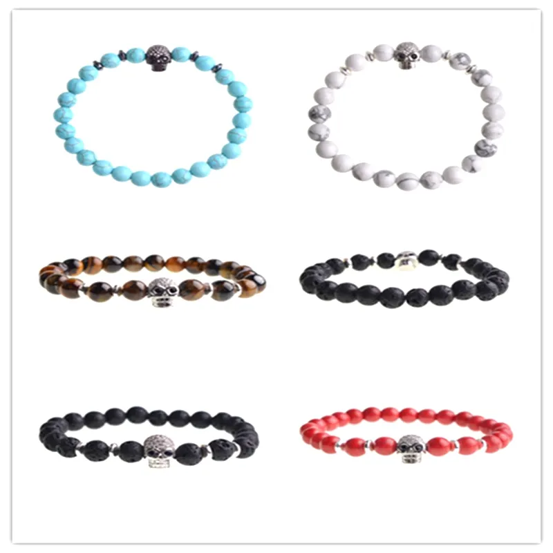 Pulseira De Zircão Natural Para Homens E Mulheres Personalidade Da Moda Popular 8mm Branco Pinho, Red Pine, Olho De Tigre, Pedra Vulcânica