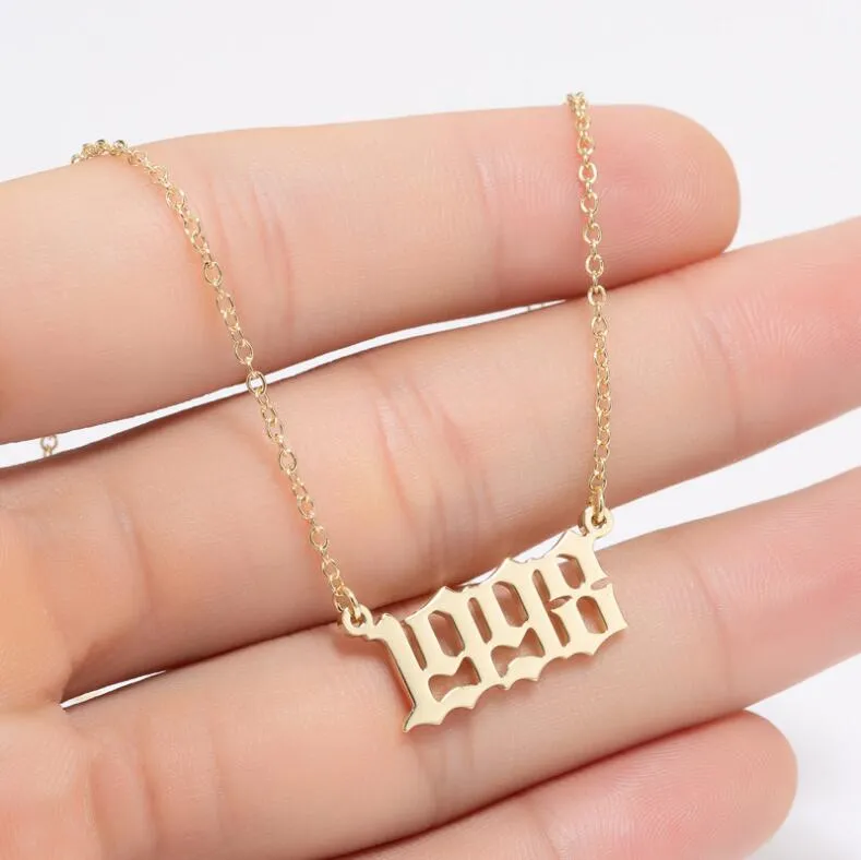 Handmade Personalized Old English Number Necklaces Custom Birth Year Necklace Special Year 1980-2020 Have Enough Stocks