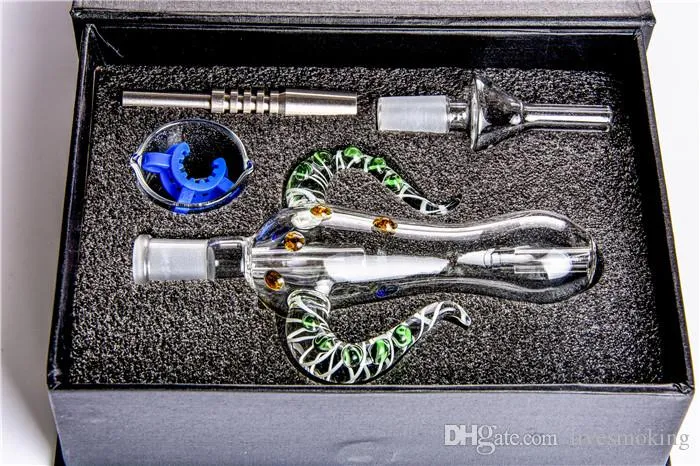 Bong Set Caixa de presente preta com prego Titanium Concentrado Heady Oil Rigs Straw Dab Straw tubo queimador de óleo de vidro