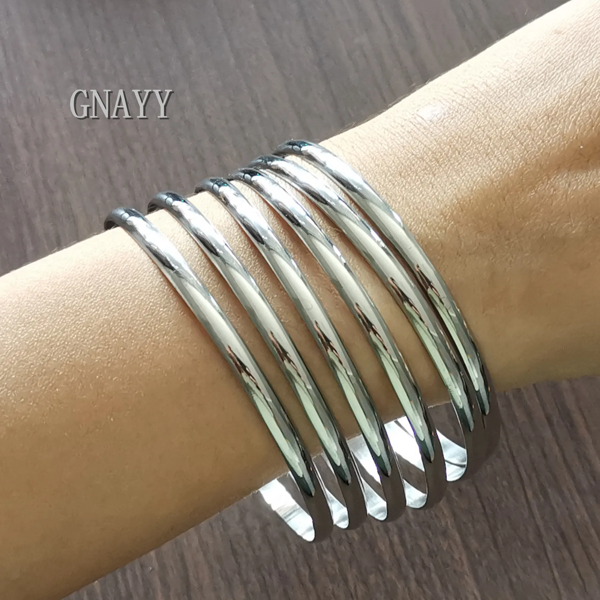 6pcs /set in bulk silver stainless steel 4mm 68mm cuff bangle women men boy bracelet hot selling party jewelry