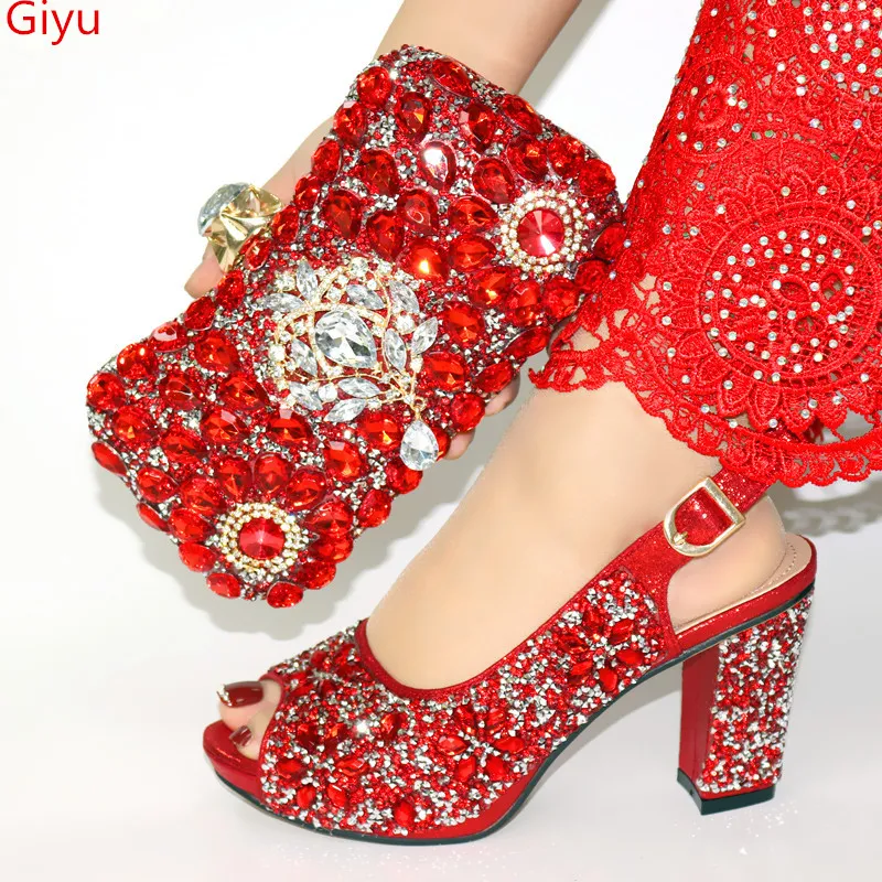 Red shoes and bags to match top