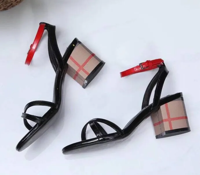 Hot Sale-Fashion New Womens Chunky High Heel Sandals Summer Pumps Party Ankle Strap Dress 100% Genuine Leather Ladies Slip On Shoes