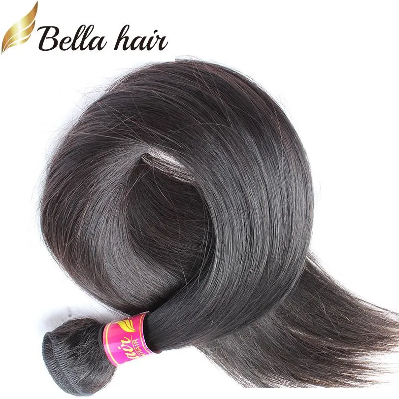 Mèches péruviennes naturelles lisses, Extensions de trame de cheveux vierges, couleur naturelle, 1 pièce, vente au détail, Bella Hair, 8-30