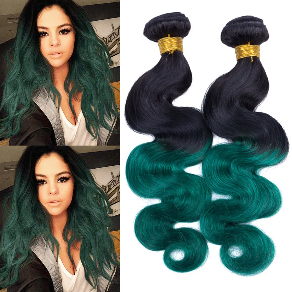 Black to Dark Green Ombre Body Wave Brésilien Human Hair Weave Extensions Deux tons Ombre 4Bundles # 1B / Green Ombre Human Hair Weave Wefts