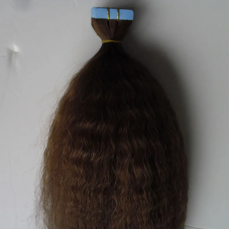 Bande dans les Extensions de cheveux humains couleur Pure crépus droite 40 pièces gros yaki adhésif Invisible peau trame bande Extension de cheveux