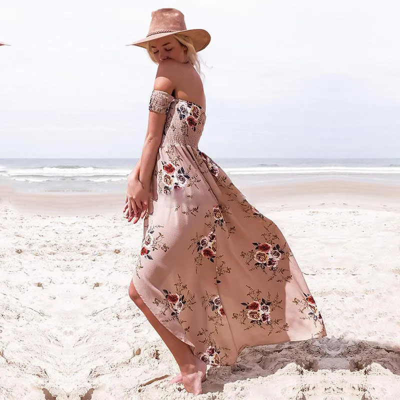 8 Styles Women Beach Dresses Seaside Vacation Shoulderless Long
