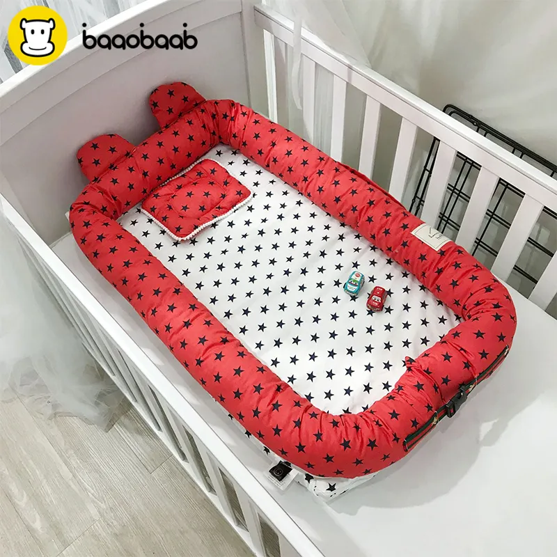 Baaobaab Erdc Cute Ear Cotton Bed Toddler Nest Portable Baby Crib Bebodest för nyfödd vagga Tvättbar Bassinet C19041901