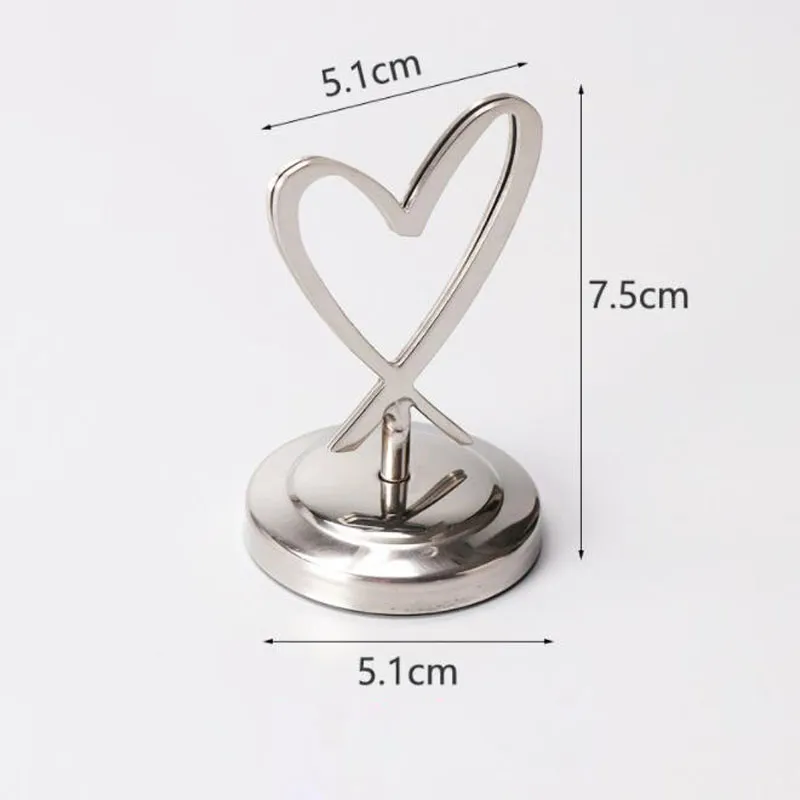 Porta Biglietti Da Visita A Forma Di Cuore, Colore Argento, Altezza 2,5 Cm, Confezione Da 10 Pezzi In Metallo, Eleganti Segnaposto Per Tavolo