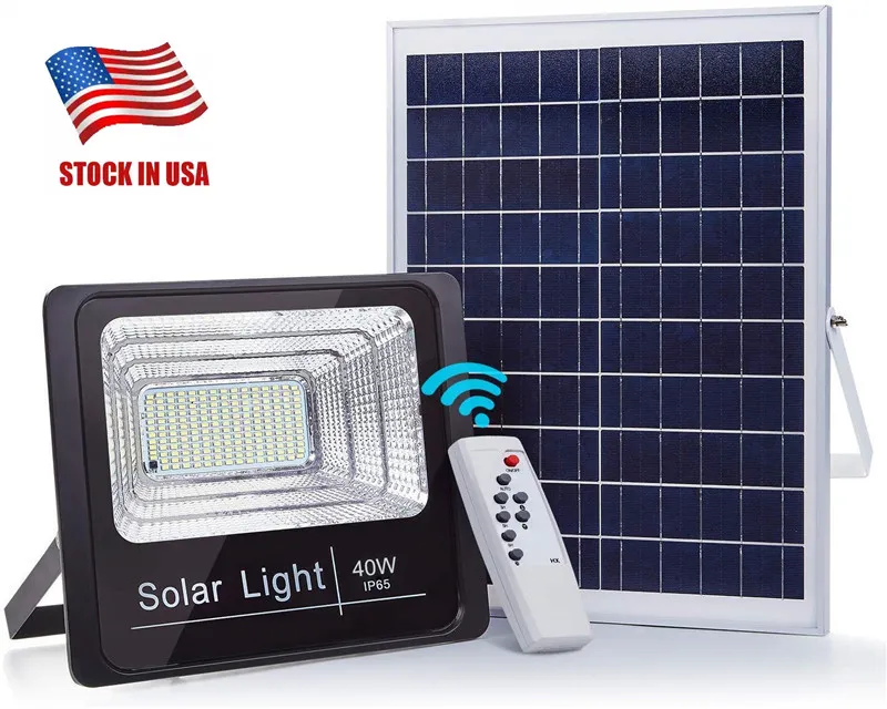 Alta calidad 401688 Nueva calidad Tripcolor Jardín al aire libre Lámpara con energía solar 40W 60W 120W 200W Luces de inundación solares con control remoto