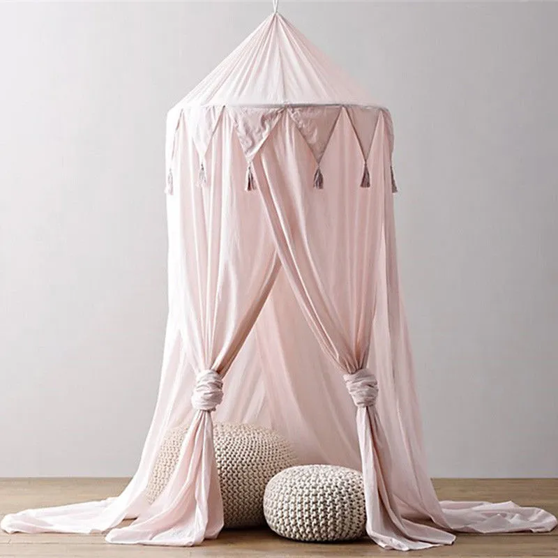 Pure Color Simple Design Kid Baby Bed Canopy Bedcover Mosquito Net Högkvalitativ bomullsbädd Rund Dome Tent Hushåll233G