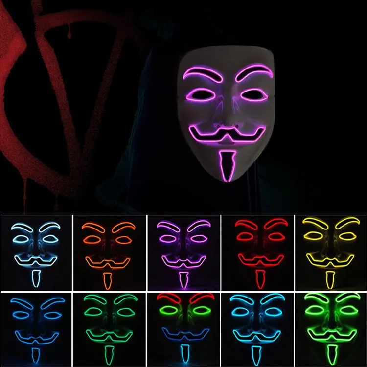 T3I5261 Cadılar Bayramı maskesi parti maskeli dans dekore maskeleri maske Glow LED Vendetta maskeler 10 renk V
