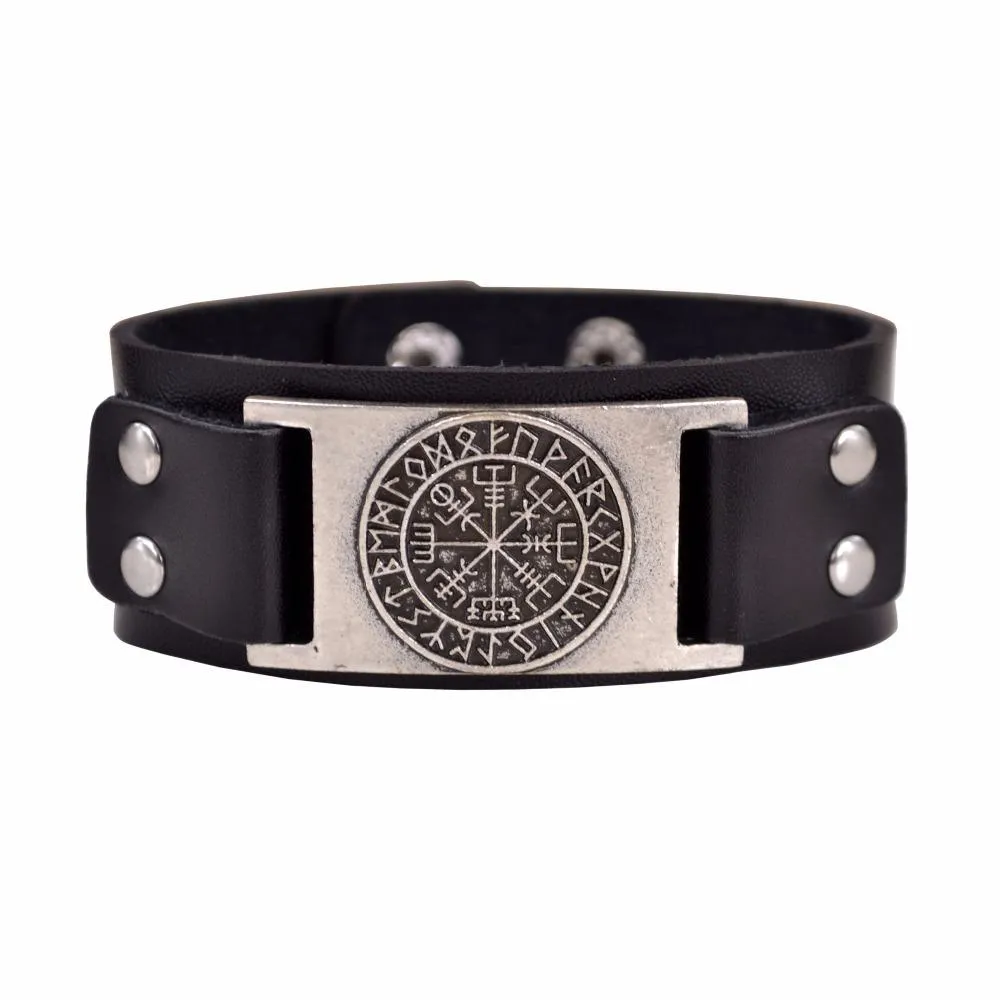 Dropshipping Viking Vegvisir Compass Pendants Bangle Norse Runes Men Jewelry Odin Symbol Leather Bracelet