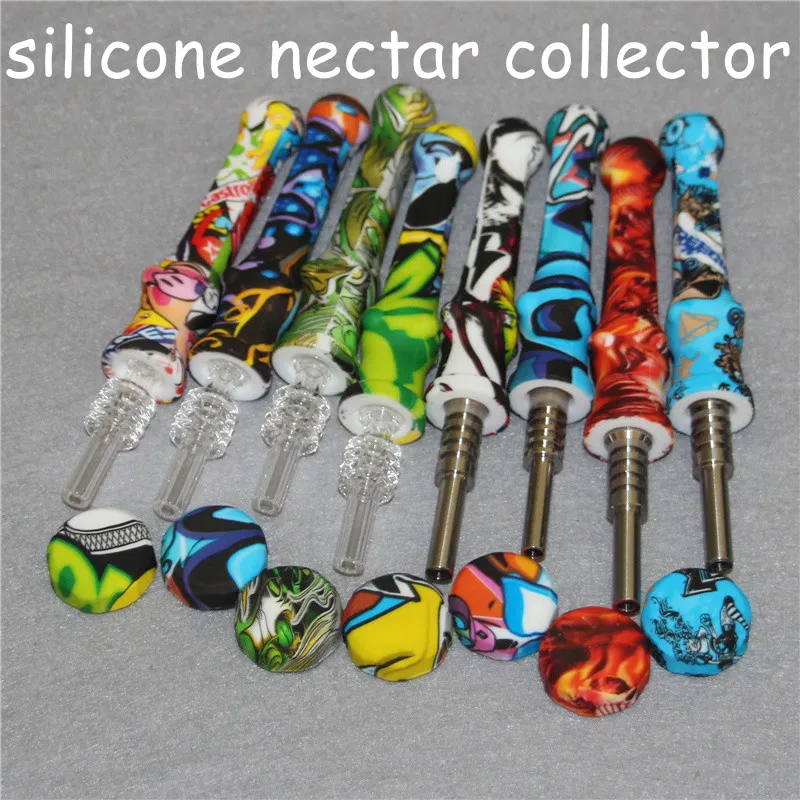 20pcs Nectares de silicone com dica de titânio de 14 mm Portátil mini néctar de vidro palha de palha fumando tubo de silício DHL