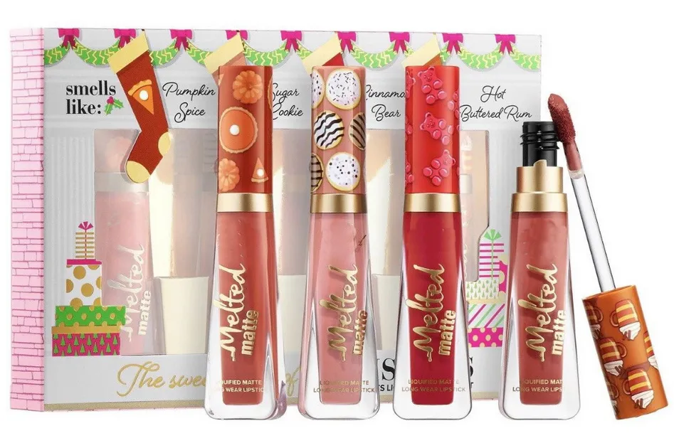 Snabb frakt Hot Cosmetics Söt lukt av jul Mini Melted Liquid Liquified Lipstick Set 4st Box Set