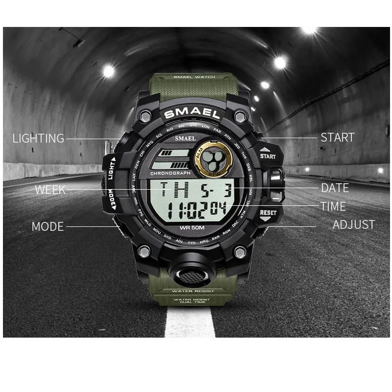Мужские часы Спортивные военные SMAEL S Shock Relojes Hombre Повседневные светодиодные часы Цифровые наручные часы Водонепроницаемые 1545D Спортивные часы Alarm291C