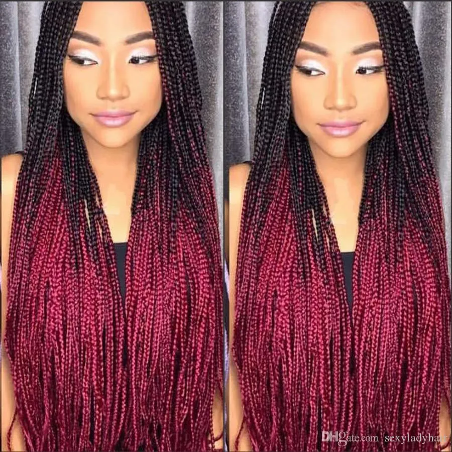 4 Braids Wine Red Lace Front Wigs Burgundy Box Braids Hairstyles Braid –  EveryMarket