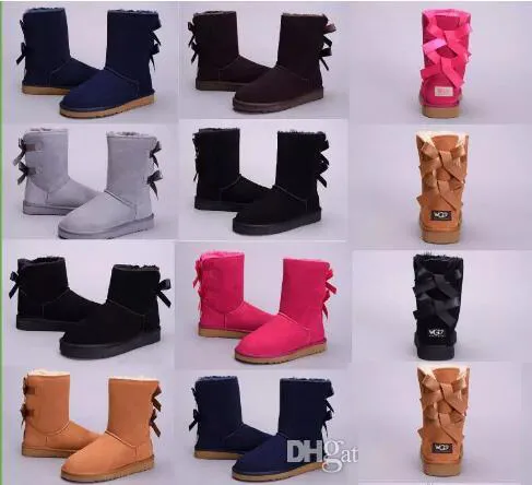 New Women Boots Short Mini Austr￡lia Classic Knee All Winter Botas Snow Designer Bailey Bow tornozelo lajes preto cinza castanha vermelha 36-41