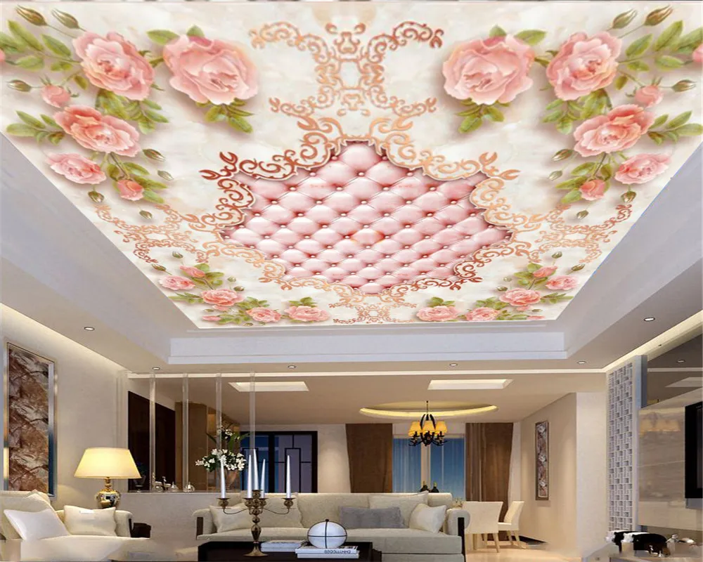 カスタム3Dフラワー壁紙繊細な花飾る屋内天頂シルク壁画壁紙