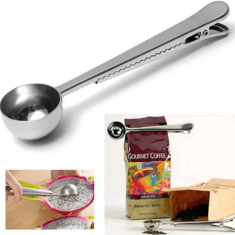 Christmas Multifunctional Stainless Steel Coffee Measuring Scoop With Bag Clip Sealing Tea Measuring Spoon Kitchen Tool