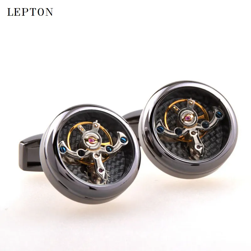 Hot Sale Movement Tourbillon Manschettknappar för Mens Lepton Högkvalitativ mekanisk klocka Steampunk Gear Cuff Links Relojes Gemelos T190701