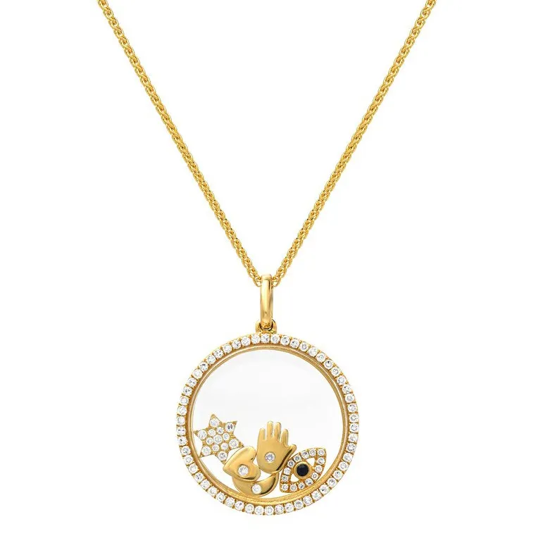 925 Sterling Silver Floating Locket Necklace Fits Pandora European Lucky Symbol Open Silver