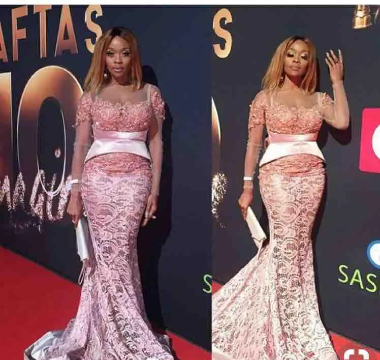 Sexy Rose Dentelle À Manches Longues Robes De Bal 2019 Africain Noir Filles Sirène Vacances Graduation Porter Des Robes De Soirée Sur Mesure, Plus La Taille