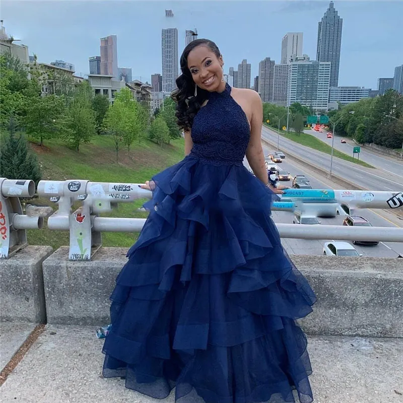 Sparkly Navy Blue Ball Gown V-neck Prom Dresses MP681 | Musebridals