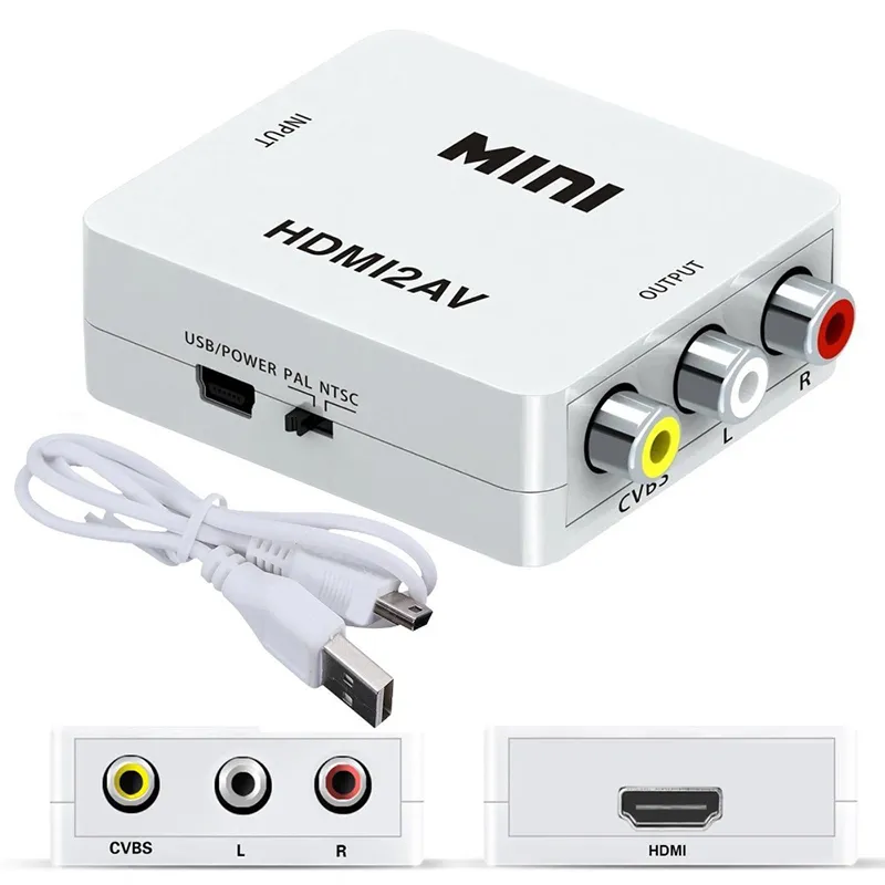 1080P Mini 1080P إلى VGA إلى RCA محول محول مركب مع 3.5 ملليمتر كابل الصوت VGA2AV / CVBS + الصوت إلى جهاز الكمبيوتر HDTV محول جديد