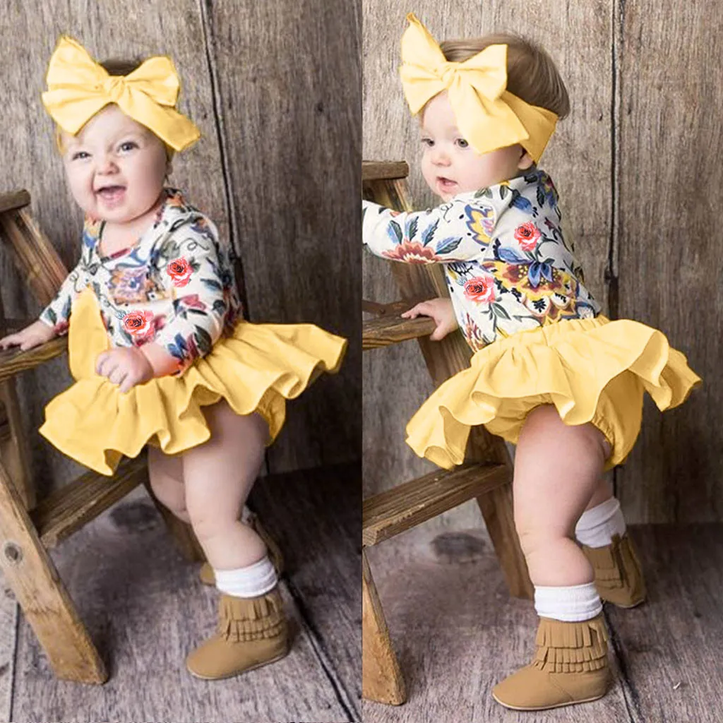 Ensemble de vêtements hiver chaud infantile bébé fille à manches longues imprimé fleuri hauts + shorts + bandeau vêtements tenue ropa recien nacido