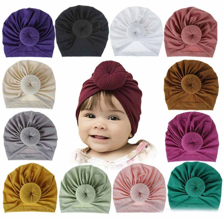 18 colori Accessori per bambini Neonato Bambino Bambini Neonato Ragazza Turbante Berretto in cotone Cappello invernale Caldo Cappuccio morbido Nodo solido Avvolgere morbido