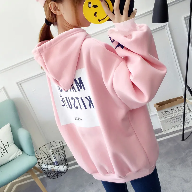 Mulheres Hoodies Moletons Pullovers Bolóis de Manga Longa Longa Hoodies Fêmea Sudadera Mujer Bonito Menina Cor-de-rosa Camisolas