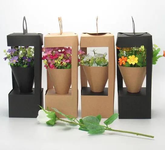 花の包装ギフトボックス花ギフトバッグ灯台のデザイン創造的な折りたたみ花包装箱の黒/茶色..