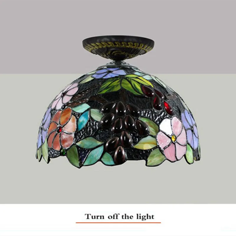 スタイルフラッシュマウント天井灯12インチヨーロッパの牧歌的なブドウデコンステンドステンドグラス照明器具TF0479456414