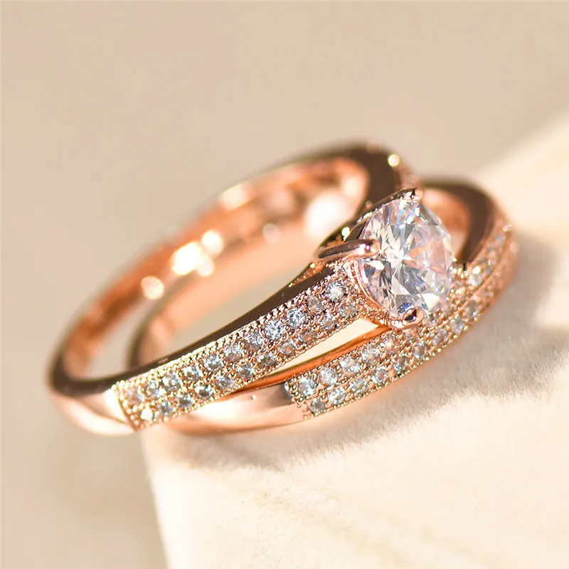 Choucong Brilliant Crystal Diamond Wedding Ring Set Toppkvalitet 18kt Rose Gold Filled Fashion Smycken Löfte Förlovningsringar för kvinnor