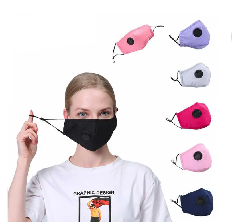 Återanvändbara unisex ansiktsmasker i bomull med andningsventil PM2.5 munmask Antidamm tyg Flitermask Tvättbar DROP Ship Epack